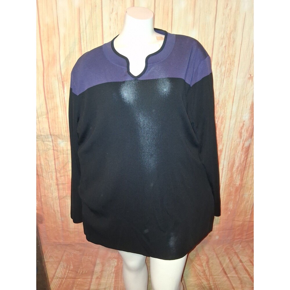 Misook Purple/Black Long Sleeve V-neck Pullover Blouse Sz 2X